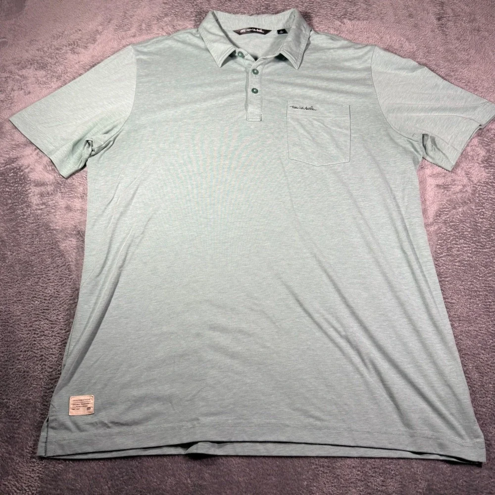 TravisMathew Mens XL Golf Polo Shirt Sage Green Heathered Short Sleeve Pocket